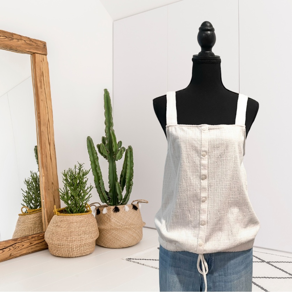 LOFT Outlet Sleeveless Button Front Tie Hem Top